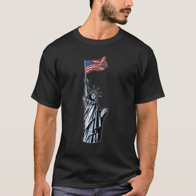 Frihetsgudinnan 4:e juli Coola Patriotic Ameri T Shirt (Framsida)