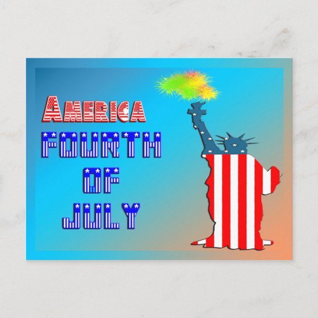 Frihetsgudinnan 4 juli vykort (Framsida)