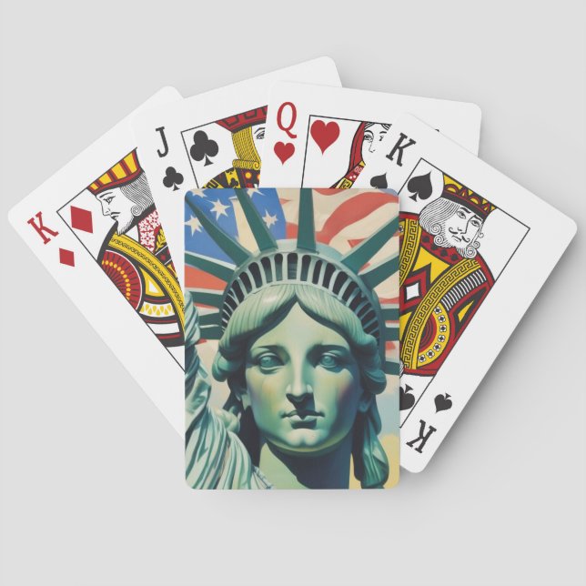 Frihetsgudinnan & American Flagga Art New York Casinokort (Baksidan)