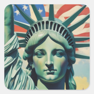 Frihetsgudinnan & American Flagga Art New York Fyrkantigt Klistermärke