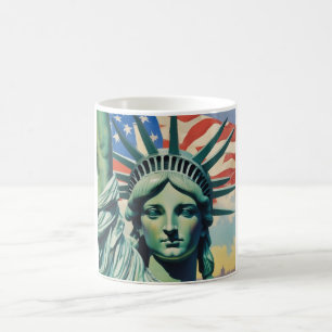 Frihetsgudinnan & American Flagga Art New York Kaffemugg