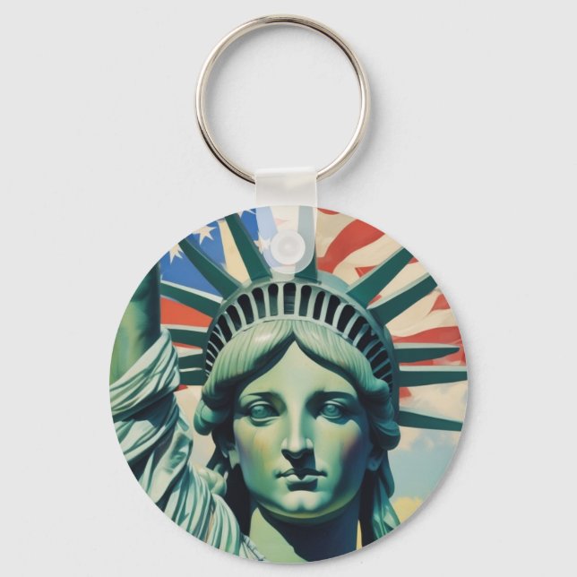 Frihetsgudinnan & American Flagga Art New York Nyckelring (Framsida)