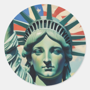 Frihetsgudinnan & American Flagga Art New York Runt Klistermärke