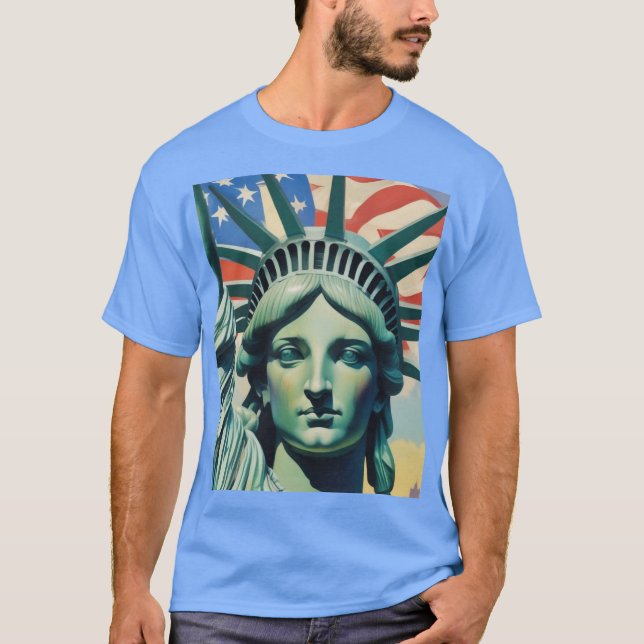 Frihetsgudinnan & American Flagga Art New York T Shirt (Framsida)