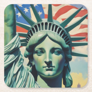 Frihetsgudinnan & American Flagga Art New York Underlägg Papper Kvadrat