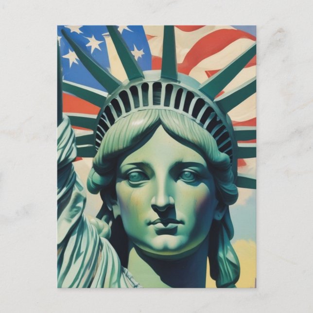 Frihetsgudinnan & American Flagga Art New York Vykort (Framsida)