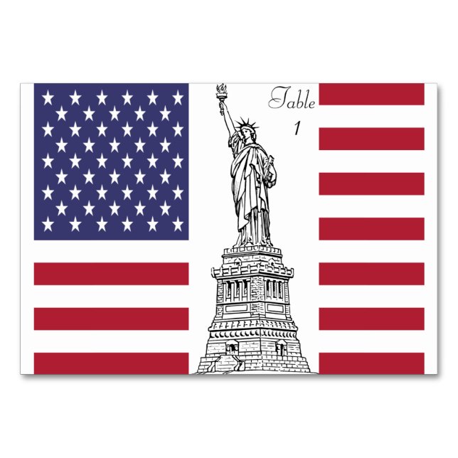Frihetsgudinnan American Flagga Bord Card Bordsnummer (Framsidan)
