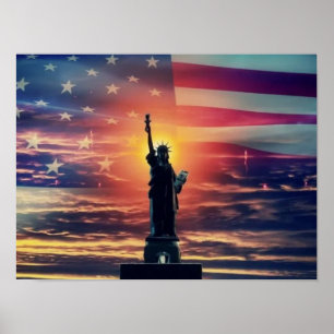 Frihetsgudinnan American Flagga Poster