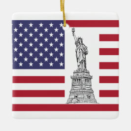 frihetsgudinnan & amerikansk Flagga Ornament