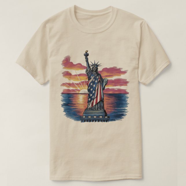 Frihetsgudinnan Amerikansk Flagga  T Shirt (Design framsida)