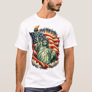 Frihetsgudinnan & amerikanska flaggan patriotisk k t shirt