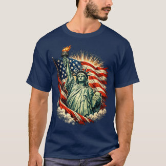 Frihetsgudinnan & amerikanska flaggan patriotisk k t shirt