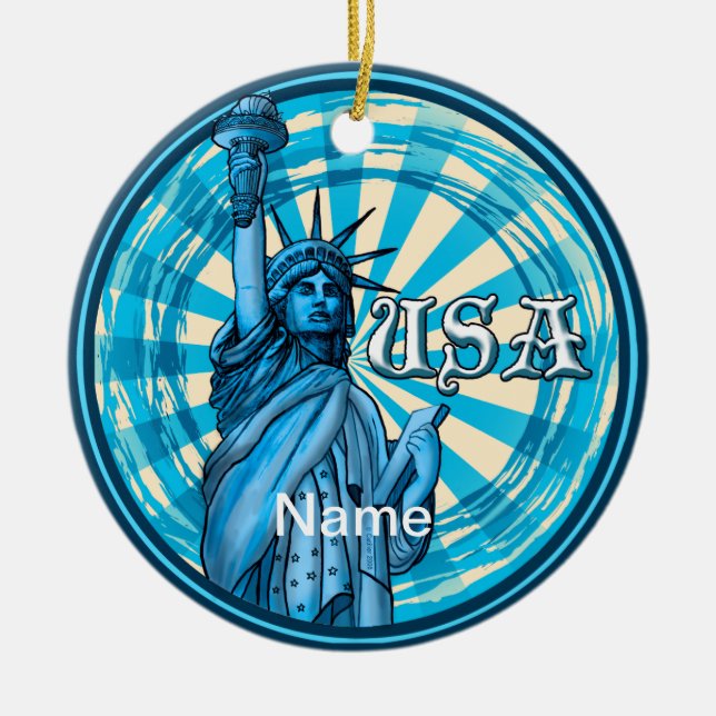 Frihetsgudinnan Blå USA Julgransprydnad Keramik (Framsidan)