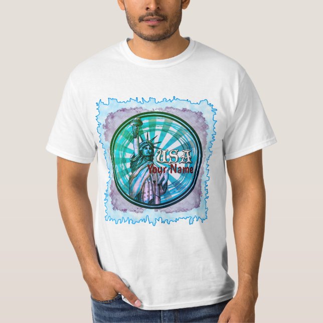 Frihetsgudinnan Blå USA   t-shirt (Framsida)