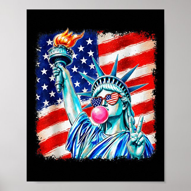 Frihetsgudinnan blåser bubbla kvinnor patriotisk poster (Framsidan)