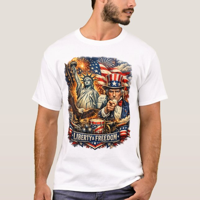 Frihetsgudinnan & Farbror Sam Frihet T-shirt (Framsida)