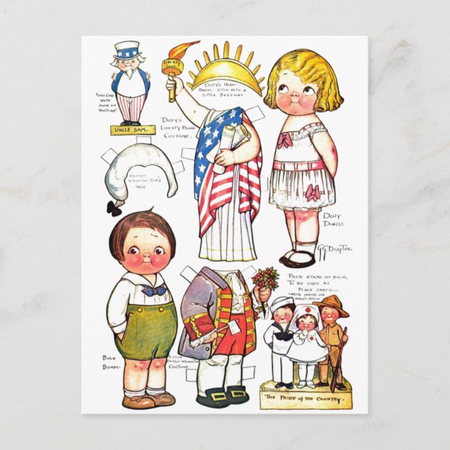 Frihetsgudinnan farbror Sam George Washington Doll Vykort (Framsida)