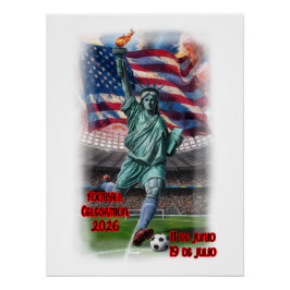 Frihetsgudinnan firar fotboll på en perfect poster