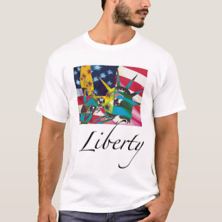 Frihetsgudinnan & flagga Posterized T-shirt
