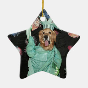 Frihetsgudinnan Golden Retriever Julgransprydnad Keramik