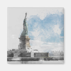Frihetsgudinnan Magnet Manhattan NYC Watercolor