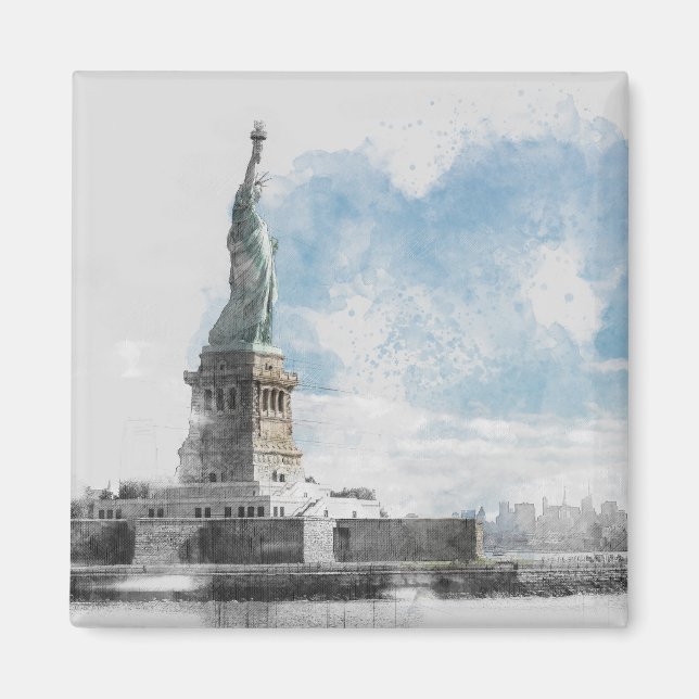 Frihetsgudinnan Magnet Manhattan NYC Watercolor (Framsidan)