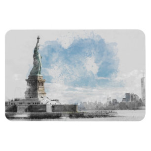 Frihetsgudinnan Magnet Manhattan NYC Watercolor