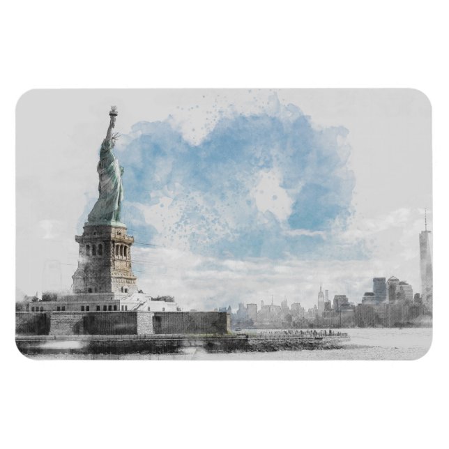 Frihetsgudinnan Magnet Manhattan NYC Watercolor (Horisontell)