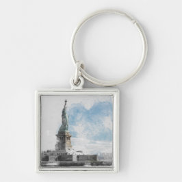 Frihetsgudinnan Manhattan Keychain NYC Souvenir Fyrkantig Silverfärgad Nyckelring