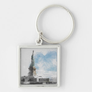 Frihetsgudinnan Manhattan Keychain NYC Souvenir Fyrkantig Silverfärgad Nyckelring