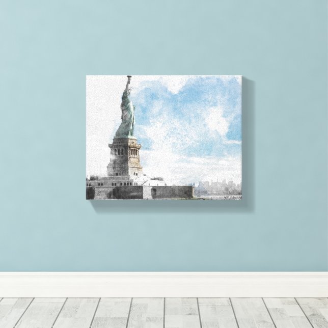 Frihetsgudinnan Manhattan Skyline Canvas Wall (Insitu (trägolv))