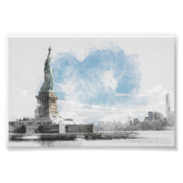 Frihetsgudinnan Manhattan Skyline Photo Print Fototryck