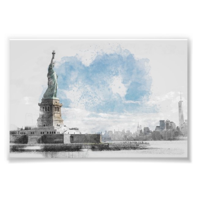 Frihetsgudinnan Manhattan Skyline Photo Print Fototryck (Framsidan)