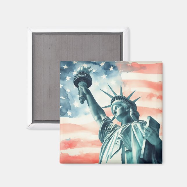 Frihetsgudinnan med amerikansk flagga magnet (Front/Back)