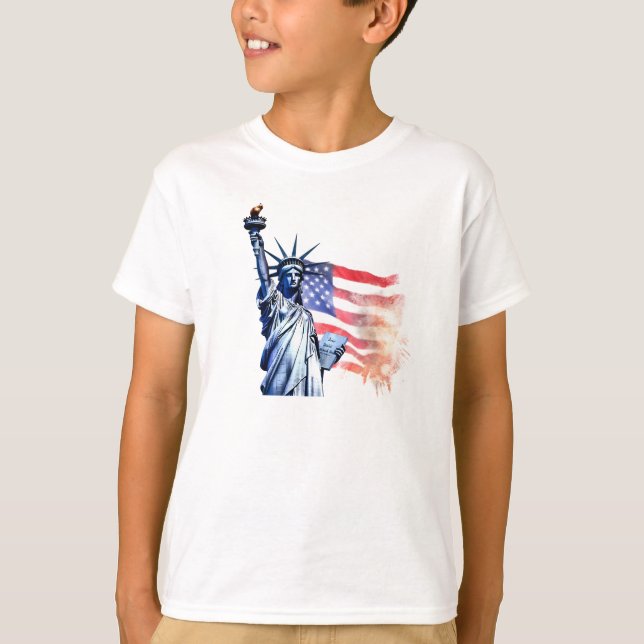 Frihetsgudinnan med amerikansk Flagga T Shirt (Framsida)