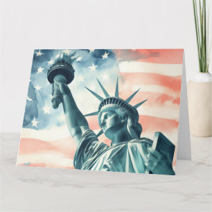 Frihetsgudinnan med amerikansk flagga tack kort