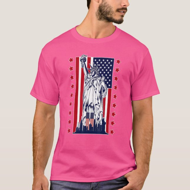 Frihetsgudinnan med den amerikanska Flagga T Shirt (Framsida)