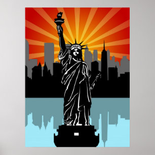 Frihetsgudinnan med New York Skyline Poster