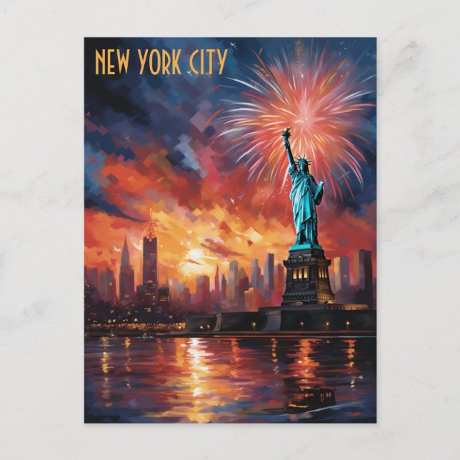 Frihetsgudinnan New York City Fireworks Travel Vykort (Framsida)