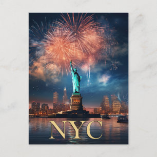 Frihetsgudinnan New York City Fireworks Travel Vykort