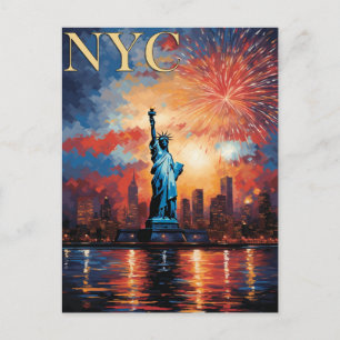 Frihetsgudinnan New York City Fireworks Travel Vykort