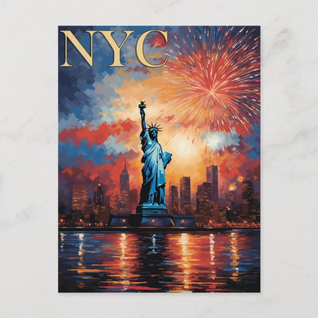Frihetsgudinnan New York City Fireworks Travel Vykort (Framsida)