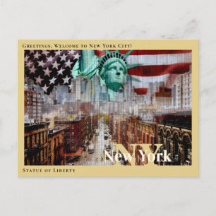 Frihetsgudinnan New York City & USA Vintage Flagga Vykort