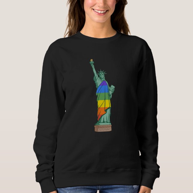 Frihetsgudinnan New York Ny Wearing Lgbt Rainbow T Shirt (Framsida)