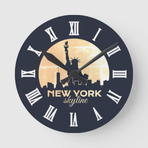 Frihetsgudinnan New York Skyline Silhouette Rund Klocka