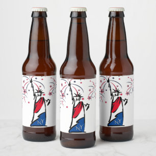 Frihetsgudinnan NY Red White och Blue Ölflaska Etikett