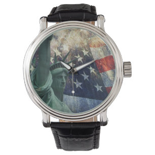 Frihetsgudinnan och amerikansk Flagga med Firework Armbandsur
