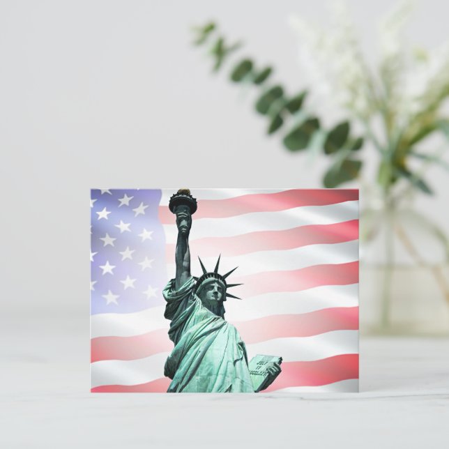 Frihetsgudinnan och amerikansk Flagga Vykort (Stående Fram)