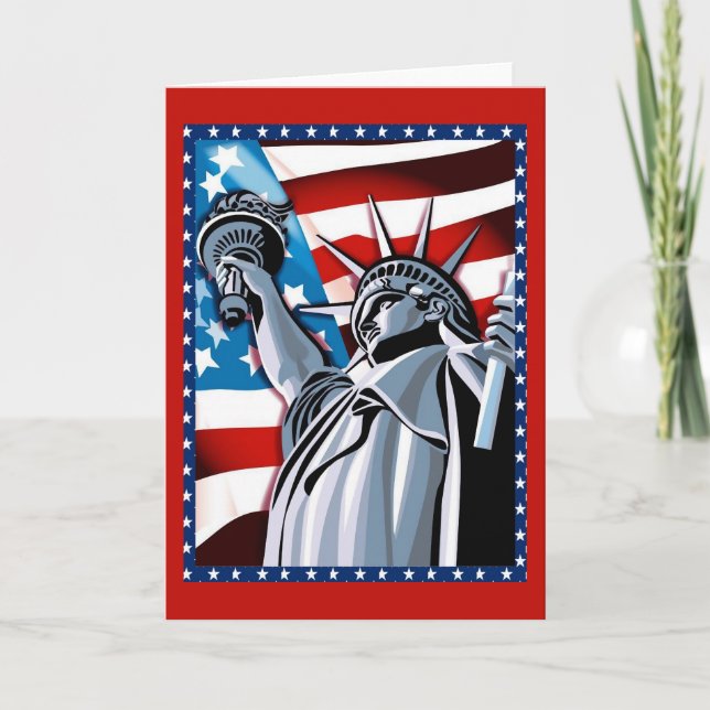 Frihetsgudinnan och amerikanska flaggan helgkort (Framsida)