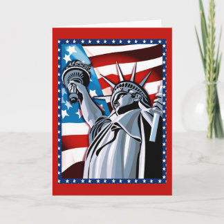 Frihetsgudinnan och amerikanska flaggan helgkort